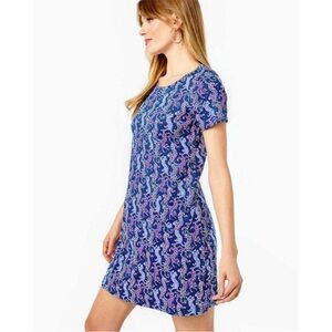 Lilly Pulitzer XS Cody Swing Dress Oyster Bay Navy On The Catwalk Pink Cats NWT